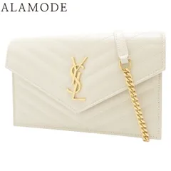 SAINT LAURENT PARIS(サンローランパリ) カサンドラ チェーンウォレット ロングウォレット 2WAY クラッチ Vステッチ キルティング グレイン・ド・プードルレザー オフホワイトアイボリー 40802155075【アラモード】