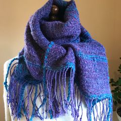 ハンドメイド★綾織りストール★手織り★紫×コバルトブルーM1064