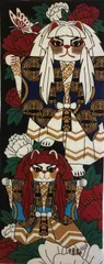 手ぬぐい てぬぐい 歌舞伎 連獅子 福招き猫 捺染てぬぐい 福猫 プリント手拭 日本製 縁起物 紅白 伝統芸能 ヤギセイ