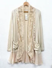 axes femme 裾プリーツレース切替ロングカーディガン Fサイズ ベージュ オフホワイト アクシーズファム タグ付き 未使用