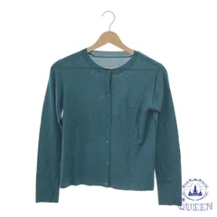 ☆美品☆ WORLD BASICS ワールドベーシックス トップス ニット カーディガン ボタン リブなし 長袖 クルーネック レディース ライトグリーン 38 901-4159 送料無料 古着