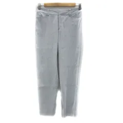 インディヴィ INDIVI テーパードパンツ ロング丈 ストライプ柄 38 青 ブルー 白 ホワイト /YS3 ■MO