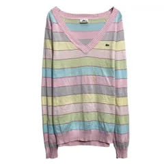 LACOSTE ニット セーター レディース M~ ピンク イエロー マルチカラー ラコステ Vネック 古着卸 アメリカ仕入 a703-5364