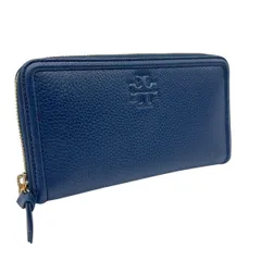 ♪2930 Tory Burch トリーバーチ 長財布 ラウンドファスナー ネイビー ゴールド金具 中古 ブルー