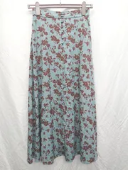 ◇ LOWRYS FARM ローリーズファーム 花柄 ロング フレア スカート サイズF ブルー ブラウン レディース P  【1407260016038】