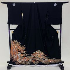 黒留袖 金駒刺繍 銀駒刺繍 金彩 扇 波 花 着物 122b d ms - メルカリ
