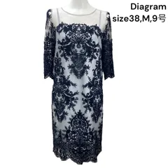 ダイアグラム Diagram ワンピース 七分 膝丈 レース 刺繍 シアー ライトブルー 38、M、9号 レディース S5S449