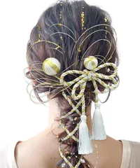 【新着商品】ヘッドパーツ 花嫁 ブライダル 浴衣に 着物 袴 和装 結婚式 卒業式 振袖 前撮り J0026 ヘアアクセサリー シルバー ゴールド ロープ 人気 組紐 銀箔 金箔 水引 成人式 髪飾り [JZOON]