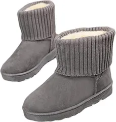 SLOW＆MELLOW スロウアンドメロウムートンブーツ ショート リブ 暖かい シューズ レディース アンクル 丈 スノーブーツ 防寒 対策 3カラー スエード フェイク ファー 雪(グレー 23cm,  23.5～24.0 cm 1.5E)