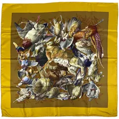 エルメス HERMES カレ 90 H de LINARES リナレス ウサギ 鳥柄 スカーフ シルク ブラウン マルチカラー レディース 【中古】