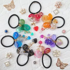 NO.360 ハンドメイド　ヘアゴム　オリジナルビーズ　じゃらじゃら　ハート NO.360 ハンドメイドヘアゴムオリジナルビーズじゃらじゃらハート