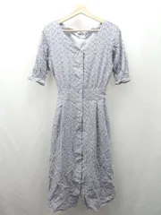 ◇ ⊂ OLIVE des OLIVE オリーブ デ オリーブ 花柄デザイン 七分袖 ロング ワンピース サイズF グレー系 レディース E  【1506230024308】