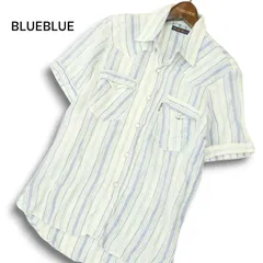 BLUEBLUE ブルーブルー ハリウッドランチマーケット 春夏★ 麻100% リネン ストライプ 半袖 ウエスタン シャツ Sz.1 メンズ