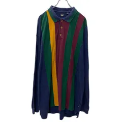 DOCKERS 長袖 ストライプ ポロシャツ 2XL ネイビー バーガンディ グリーン ドッカーズ ビッグサイズ 鹿子 古着卸 アメリカ仕入 a704-5846