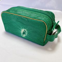 新品 未使用 本革ポーチ 染め セカンドバッグ クラッチバッグ 牛革 和装 レア品 グリーン