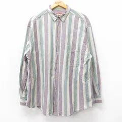 XL/古着 長袖 シャツ メンズ 90s ロング丈 リネン ベージュ他 カーキ ストライプ 25oct17 中古 トップス