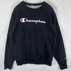 古着 チャンピオン Champion スウェット トレーナー クルーネック ビッグロゴプリント ワッペン M  ブラック メンズ