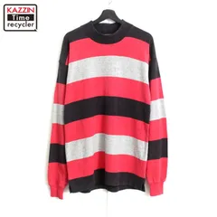 90s USA製 vintage AMERICAN EAGLE アメリカンイーグル ボーダー柄 モックネック 長袖Ｔシャツ メンズ 表記Mサイズ