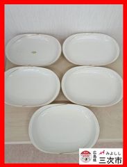 14-12　Just White EXCELLENT 楕円形お皿　カレー皿　パスタ皿　洋皿　金彩5枚セット　スプーン付