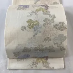 袋帯 秀品 夏帯 葡萄 亀甲 金銀糸 クリーム 六通 正絹 【中古】