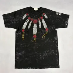 USED Tee 90's USA製 ネイティブプリント BUFFALO 袖裾シングル L FRUIT ラインストーン