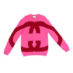 [Meito] Gucci Long-Sleeve Knit Sweater, Size S, Pink, 563519, 100% Wool, Long Sleeve, Women's Apparel, Women's Clothing