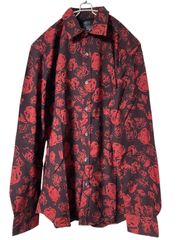 Z1343【美品】DIESEL Industry 花柄 シャツ 総柄 レッド/ブラック サイズS