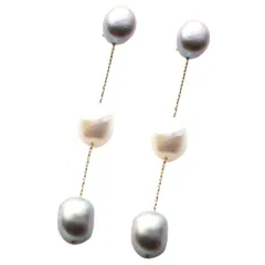 【グレー×ピアス】[Cream dot. クリームドット公式] ピアス レディース 低アレルギー ブランド 揺れる 淡水パール 3連 三連 大人カジュアル 大人 上品 エレガント シンプル  