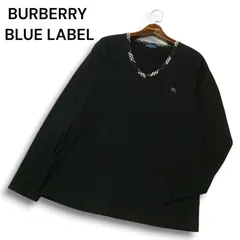 美品★ BURBERRY BLUE LABEL バーバリー ブルーレーベル ホース刺繍 チェック使い 長袖 カットソー ロンTシャツ Sz.L メンズ