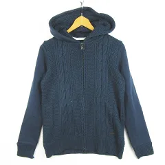 ビラボン BILLABONG パーカー 長袖 ジップアップ ニット 綿 毛 M ネイビー ケーブル編み kz9613