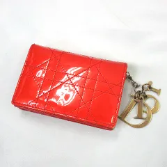 クリスチャンディオール Christian Dior カナージュ カードホルダー 赤 レッド 名刺入れ ロゴ チャーム ☆AA★のサムネイル