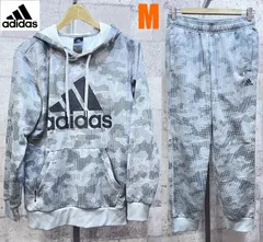 美品 アディダス ESSENTIALS CAMO ライトスウェットパーカー/スウェットパンツ M 迷彩 カモフラ adidas 上下セットアップ
