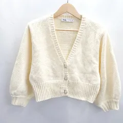 ◇ ⊂ ZARA ザラ ショート丈 花ボタン おしゃれ 七分袖 ニット カーディガン サイズEUR Ｍ クリーム系 レディース E  【1412260018838】