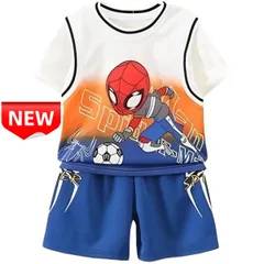 ✨新品✨スパイダーマン 上下セット 男の子 キッズ Tシャツ ハーフパンツ セットアップ スポーツウェア バスケットボール サッカー 半袖 夏服 子供服 キャラクター服 ブルー 青 ホワイト 白 100 110 120 130cm かこっいい
