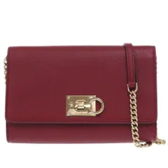 美品 サルヴァトーレフェラガモ ガンチーニ チェーンショルダーバッグ AU-22/D881 レザー ボルドー 赤 1355 Salvatore Ferragamo