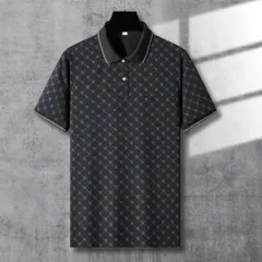 ★特別クーポン【新品】半袖 ポロシャツ ドットプリント メンズ＜ブラック×ゴールド＞L、XL、2XL、3XL、4XL 機能 ストレッチ 快適 接触冷感 吸汗速乾 スポーツ ゴルフ テニス オシャレ カジュアル 個性派 キレイ目 父の日 プレゼント 黒×金