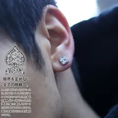 ピアス b系 ヒップホップ ストリート系 エースフラッグ ACE FLAG イヤリング 2個ペア 1セット 4粒ダイヤカットラインストーン クリアー ダイヤモンドカット シルバー ホール式 大きいサイズ 両耳 メール便 AF-PI-AH-016
