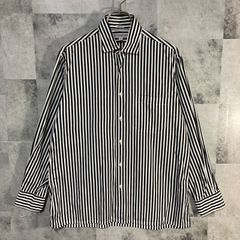 USA製 INDIVIDUALIZED SHIRTS ボックスカット ストライプ シャツ コットン ホワイト＆ブラック M