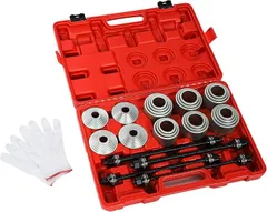 world Imp Motor 互換品プルスリーブ キット 油圧プレス SST 特殊工具 28点セット ケース付き アタッチメント ブッシュ ベアリング マウント リムーバー 取り外し ツール 当て金 脱着 圧入 交換 治具 ハブベアリング 赤