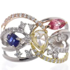 指輪 レディース K18 18K 18金 ブルーサファイア パパラチアサファイア イエローダイヤモンド リング プラチナ Pt950 非加熱 ペアシェイプ ローズカット マーキス 刻印入り 鑑別書付き 【アクセサリーマート/メルカリShops店】