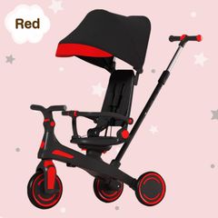 三輪車 2歳 手押し棒付き 1歳 3歳 4歳 5歳 子供用三輪車 7in1 子ども用三輪車 キッズバイク キックバイク　ブラック/レッド