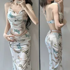 水着 レディース セパレート ビキニ 三点セット 長スカート 花柄 ワイヤー入り スリム 温泉用 M250613-62