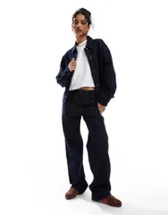 【送料無料】 オブジェクト レディース デニムパンツ ボトムス Object wide leg turn up jeans with stripe detail in dark blue denim - part of a set Dark Blue Deni