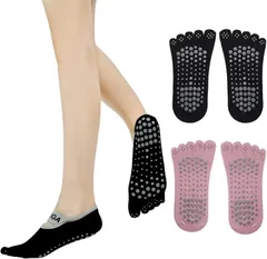 TOPIKE ヨガ ソックス ピラティス 靴下 5本指 滑り止め ヨガスーツ靴下 冷房/汗対策 通気性 耐久性 抗菌 防臭 バレエ スポーツ ウェア(ブラック/ピンク,  22.5-25.0 cm)