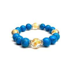 12mm 四神獣金彫水晶×ターコイズ パワーストーン ブレスレット 運気上昇 開運 金運 健康運 厄除け お守り 青龍 白虎 玄武 朱雀 （シルバー）メンズ・レディース　男性・女性　数珠ブレス　開運 /1 [f]