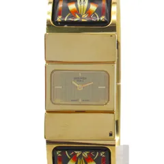 美品＊エルメス 腕時計 ロケ エマイユ バングルウォッチ 七宝焼 緑×金色 馬柄LO1201カラー