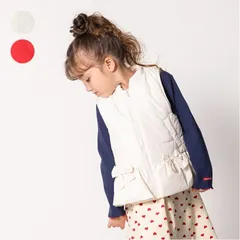 moujonjon リボン付き裾フリル中綿ベスト　m64201