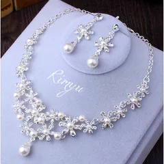 最高品質パール2点セット　ウェディングアクセサリー　ピアス　ネックレス　結婚式1