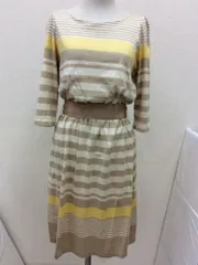 アナトリエ　ベージュ系ボーダー カットソー生地ワンピース ウエストゴム