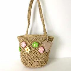 CHISIY バッグ ショルダーバッグ ポシェット 編込み 花柄 フラワー 刺繍 ベージュ ピンク かばん 鞄 カバン 美品